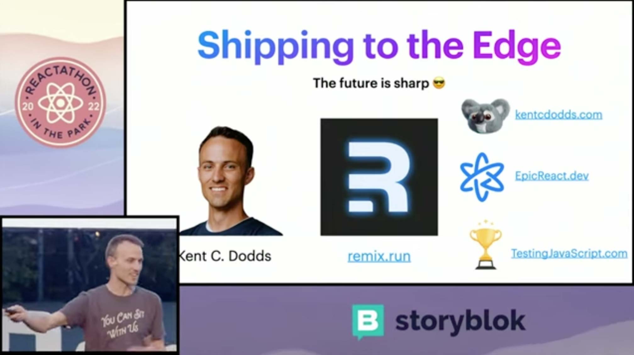 Screenshot from the video Kent’s talk, showing Kent and his title slide with the words “Shipping to the Edge”